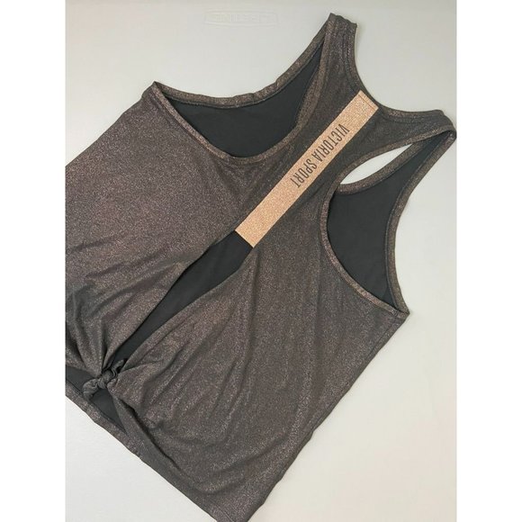 Victoria Sport women's medium black gold shimmer racer open back athletic tank - Picture 5 of 7